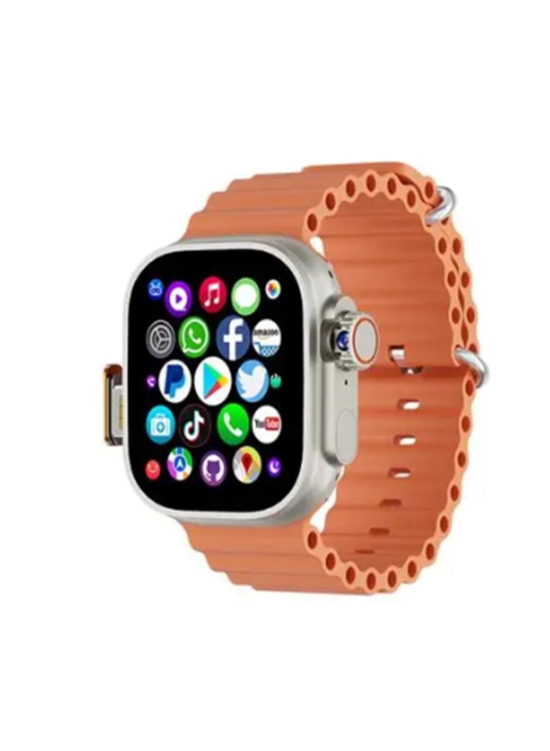 Smartbarry C96 Ultra Android Smartwatch With Sim and 6Gb Ram 64Gb Rom Rotating camera 2 set Strap - orange - Image 1